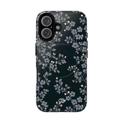 Black Tough 2.0 Magsafe Phone Case for iPhone - Midnight Slate Blossom
