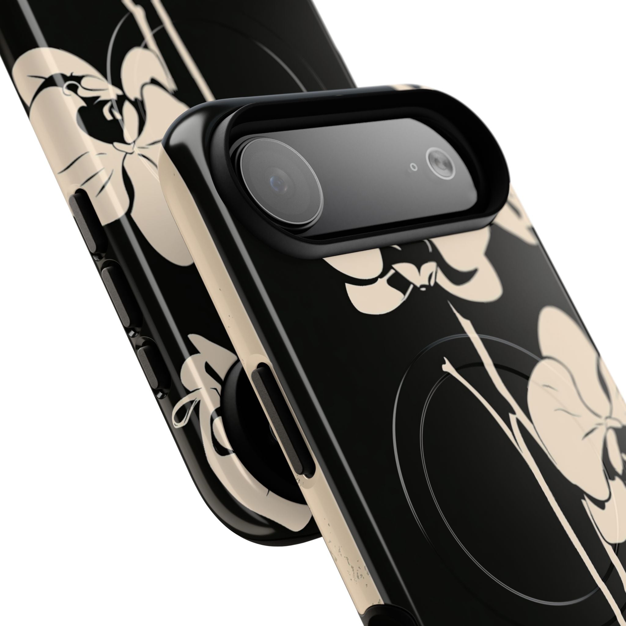 Black Tough 2.0 Magsafe Phone Case for iPhone - Obsidian Bone Orchid