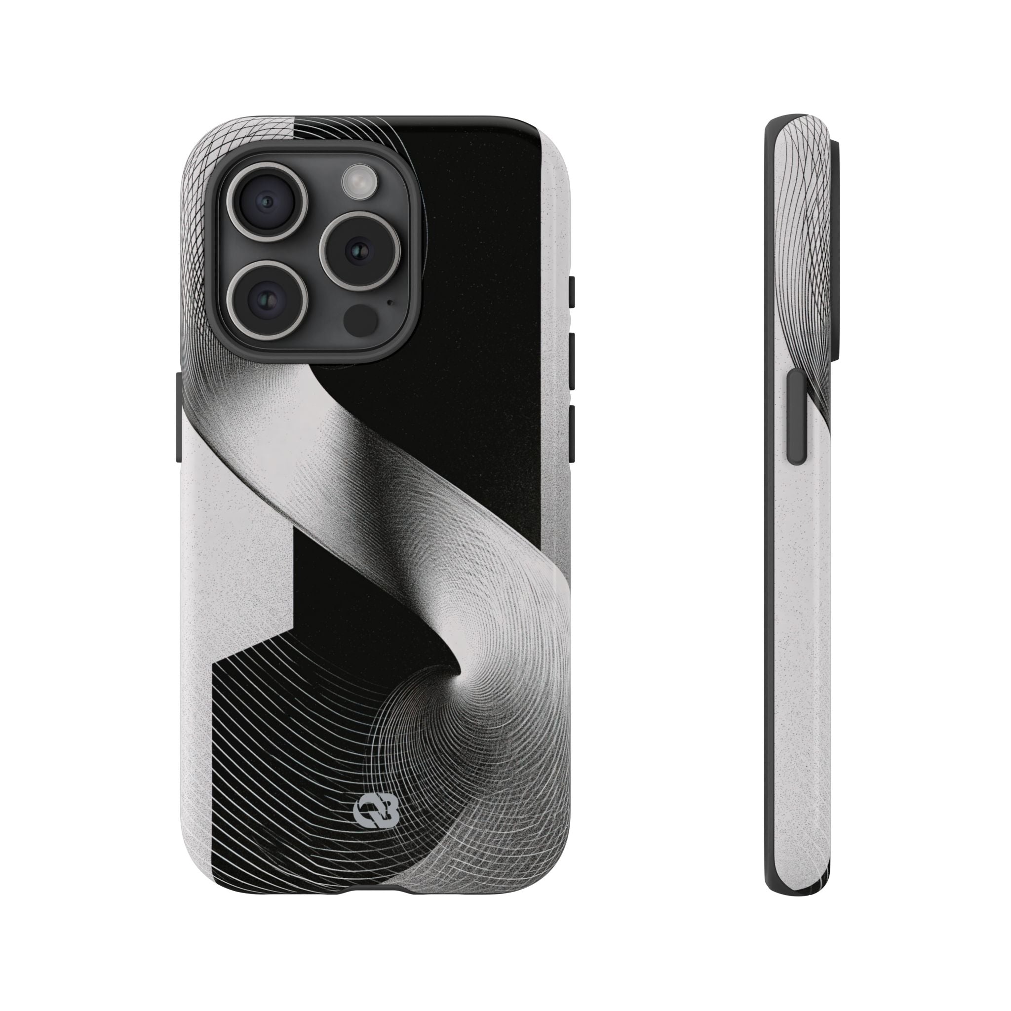 Grey Tough Phone Case for iPhone - Obsidian Moiré Wave