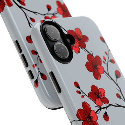 Grey Tough Phone Case for iPhone - Crimson Blossom Onyx