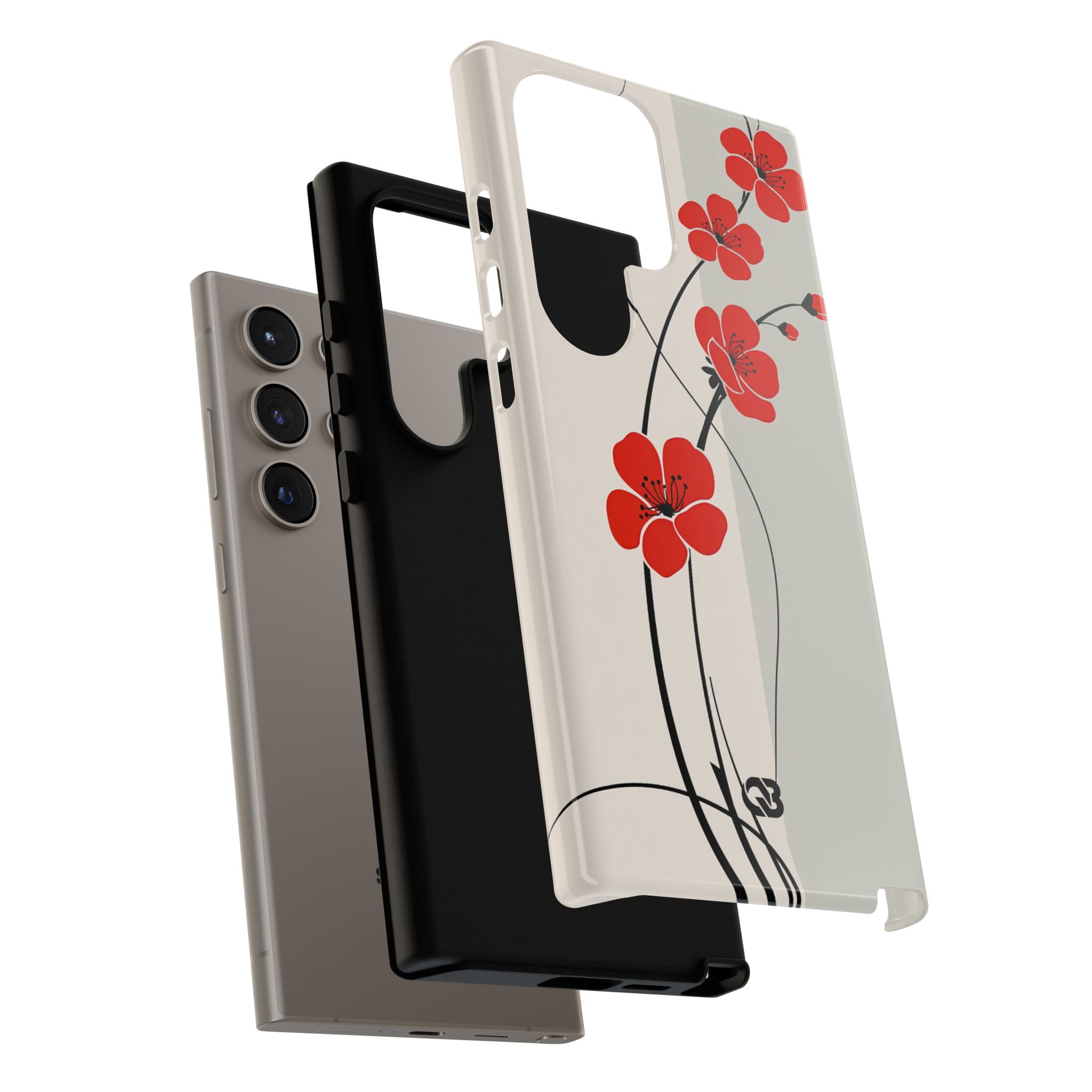 Beige Tough Phone Case for Samsung - Scarlet Ink Petals