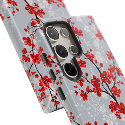 Grey Tough Phone Case for Samsung - Crimson Sakura Slate