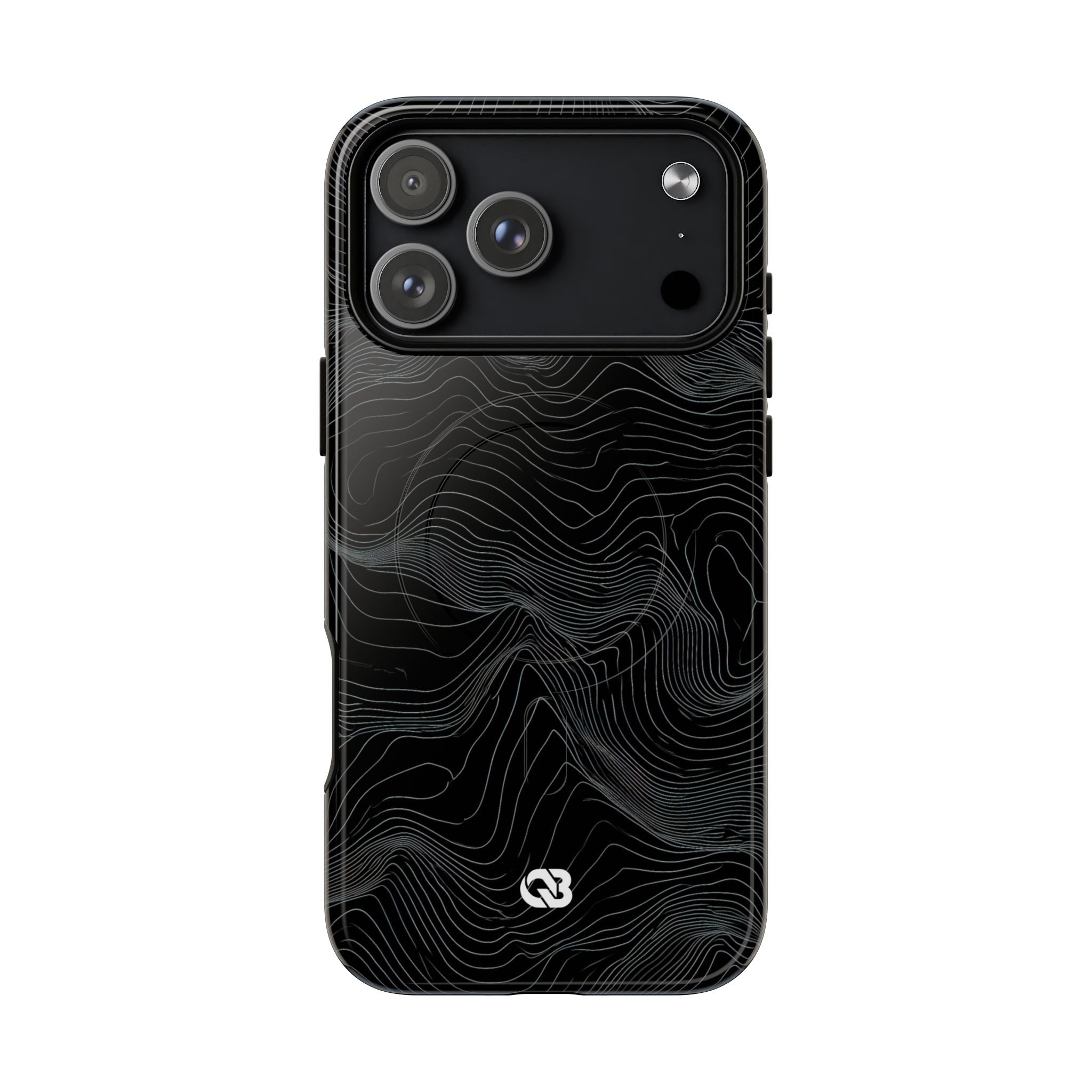 Black Tough 2.0 Magsafe Phone Case for iPhone - Obsidian Topo Wireframe