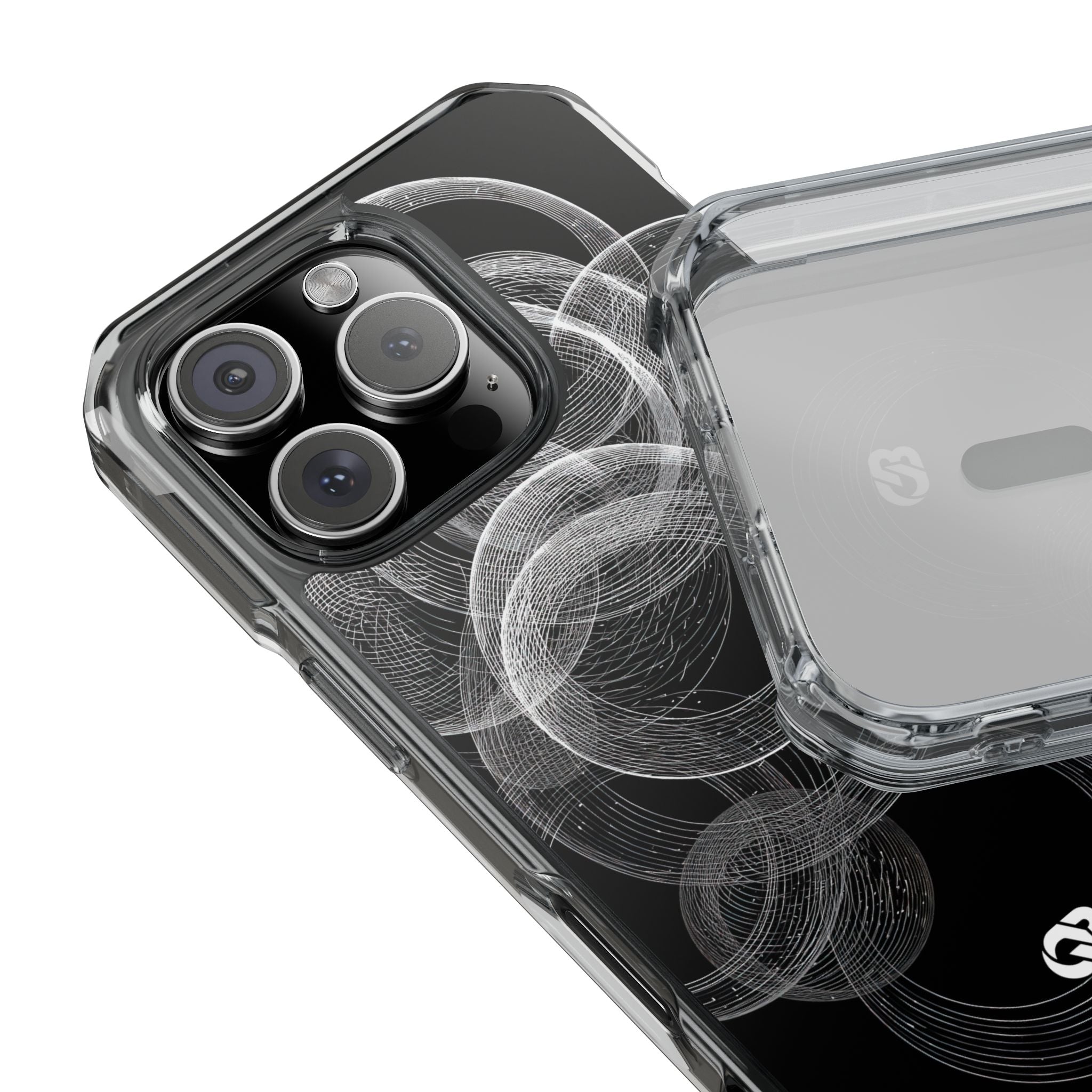 Black Impact MagSafe Phone Case for iPhone - Kinetic Wireframe Orbit