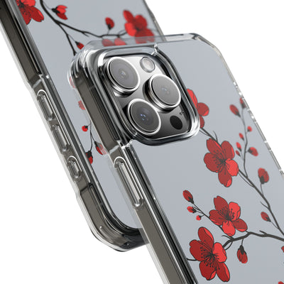 Grey Impact MagSafe Phone Case for iPhone - Crimson Blossom Onyx