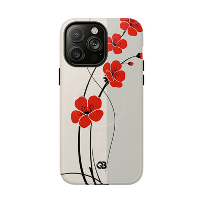 Beige Tough 2.0 Magsafe Phone Case for iPhone - Scarlet Ink Petals