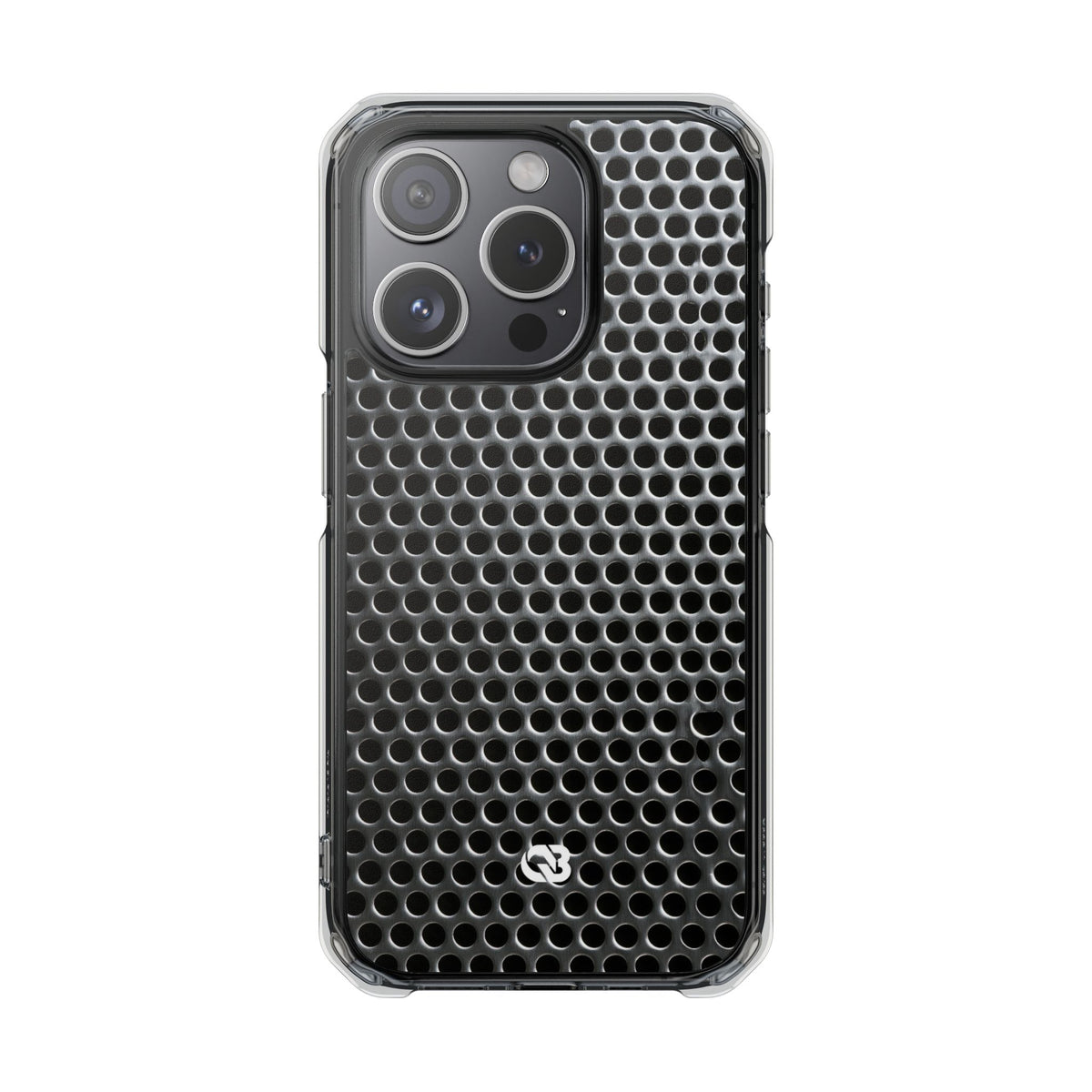 Brushed Perforated Steel · Clear Impact Magnetic Phone Case for iPhone ·  Silver