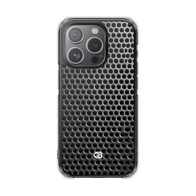 Brushed Perforated Steel · Clear Impact Magnetic Phone Case for iPhone ·  Silver