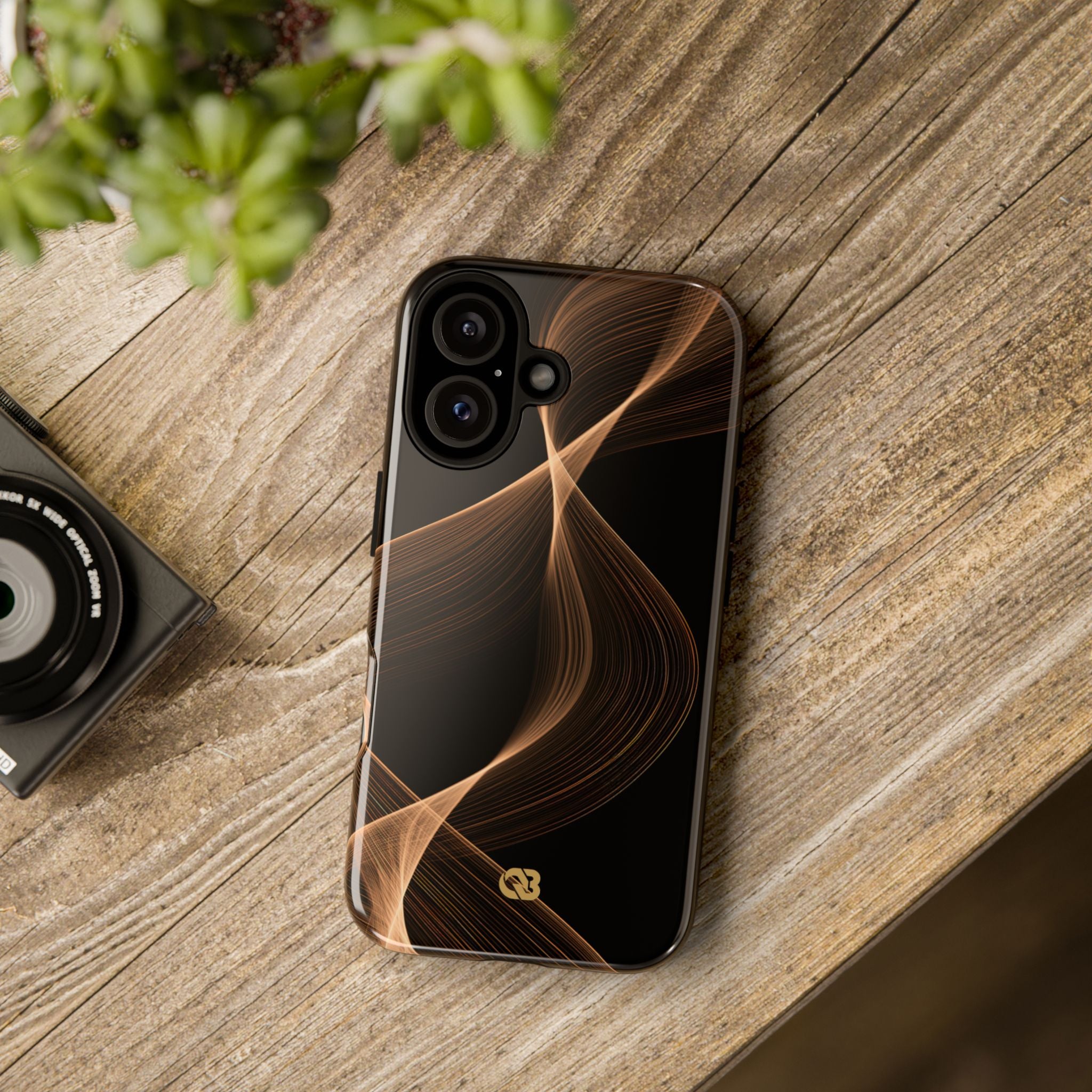 Brown Tough Phone Case for iPhone - Copper Silk Wave