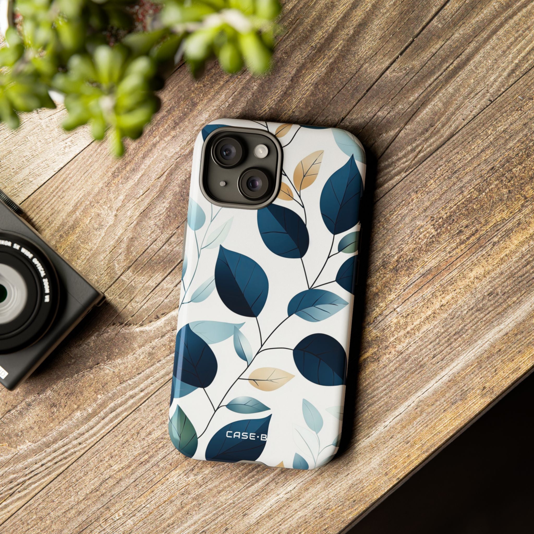 Navy Leaf Veins iPhone 15 Case - Tough