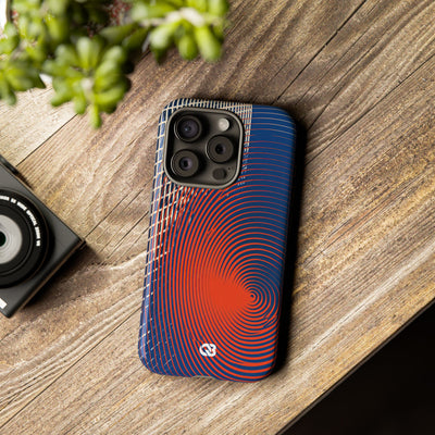 Blue Tough Phone Case for iPhone - Orange Orbit Grid