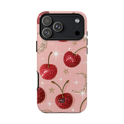 Bedazzled Ruby Cherries · Tough Phone Case for iPhone · Pink