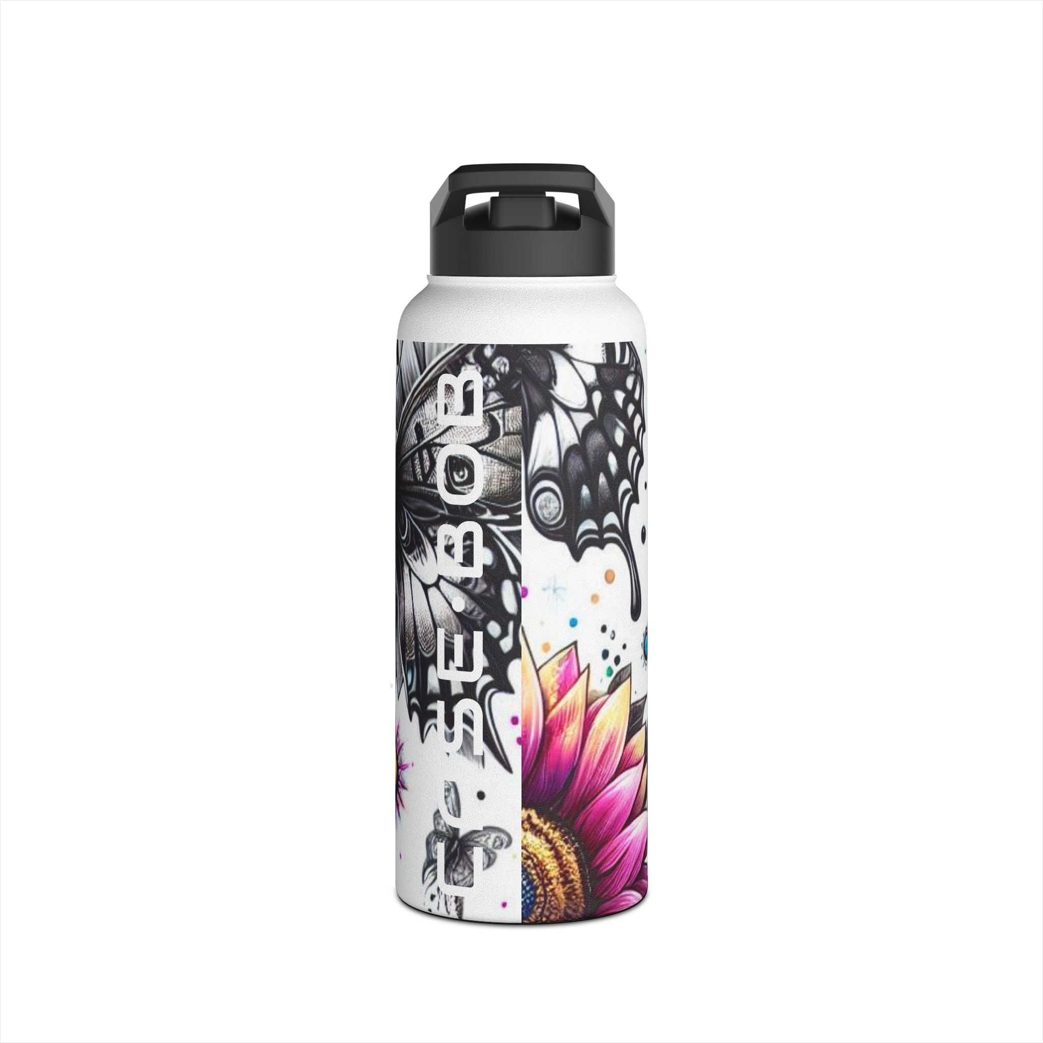 Monochrome Flutter - Stainless Steel Water Bottle