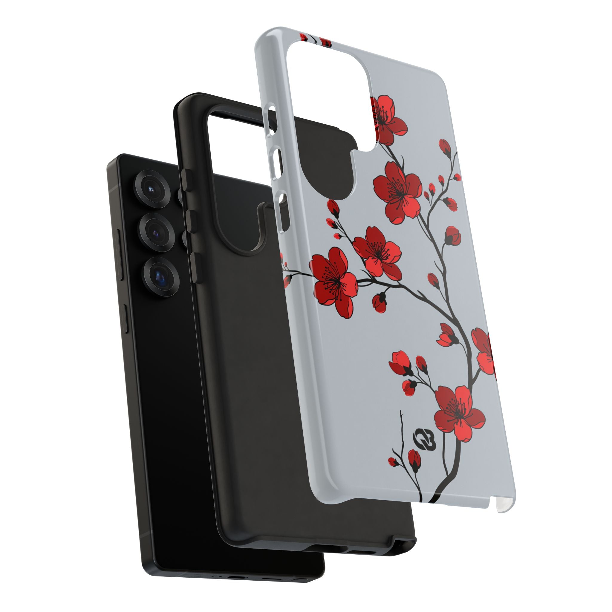 Grey Tough Phone Case for Samsung - Crimson Blossom Onyx