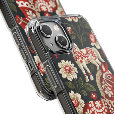 Nordic Dala Meadow · Clear Impact Magnetic Phone Case for iPhone · Red