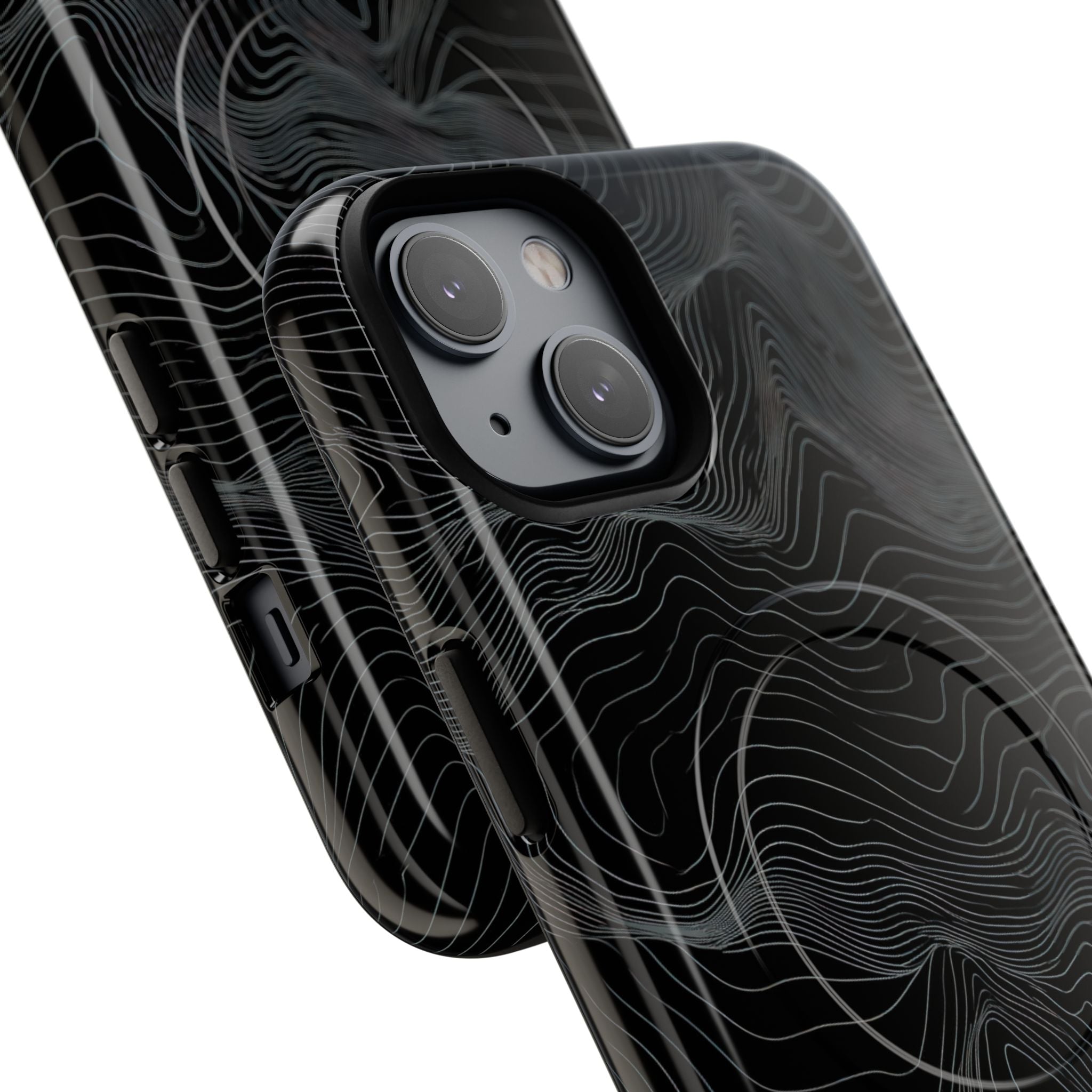 Black Tough 2.0 Magsafe Phone Case for iPhone - Obsidian Topo Wireframe