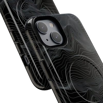 Black Tough 2.0 Magsafe Phone Case for iPhone - Obsidian Topo Wireframe