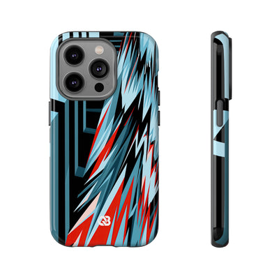 Blue Tough Phone Case for iPhone - Glitch Peak Cyan