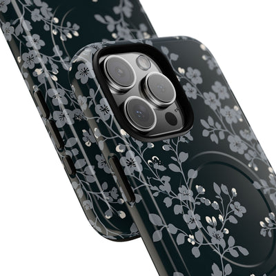 Black Tough 2.0 Magsafe Phone Case for iPhone - Midnight Slate Blossom