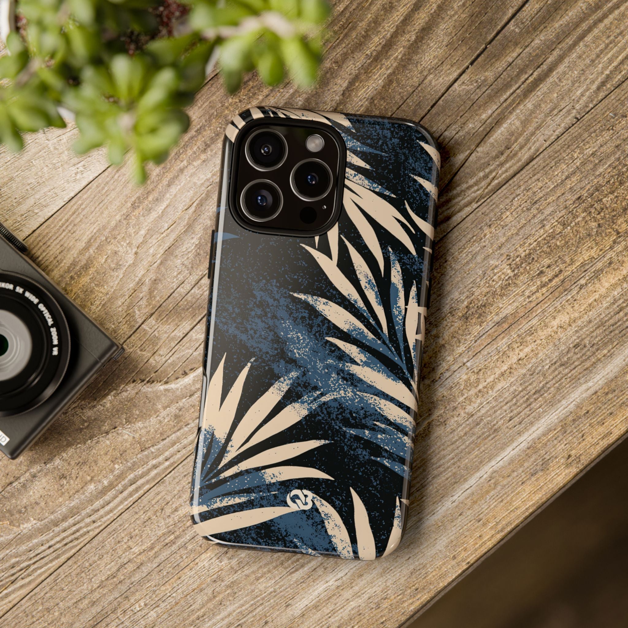 Blue Tough Phone Case for iPhone - Midnight Indigo Palm