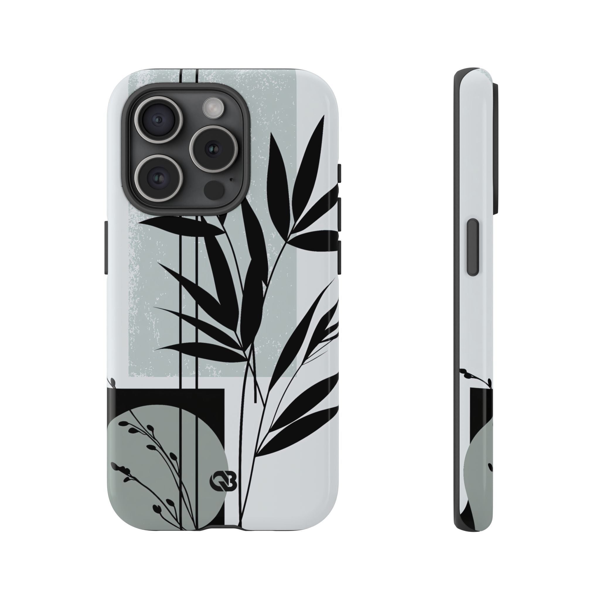 Grey Tough Phone Case for iPhone - Sage Bamboo Noir