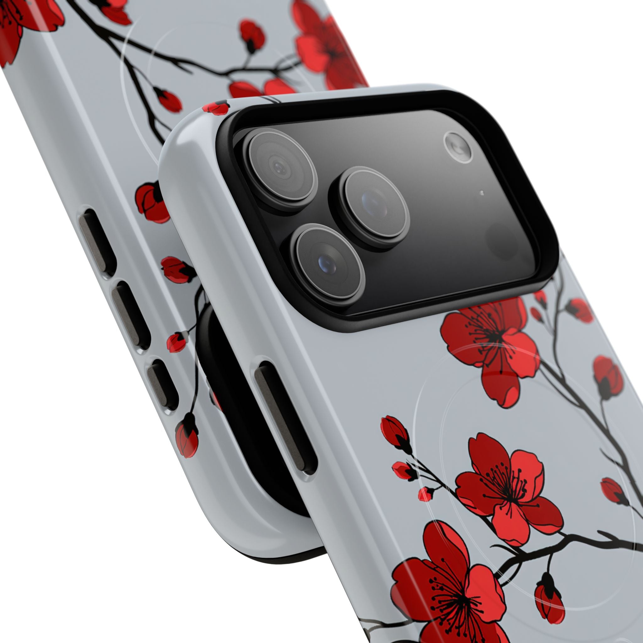 Grey Tough 2.0 Magsafe Phone Case for iPhone - Crimson Blossom Onyx