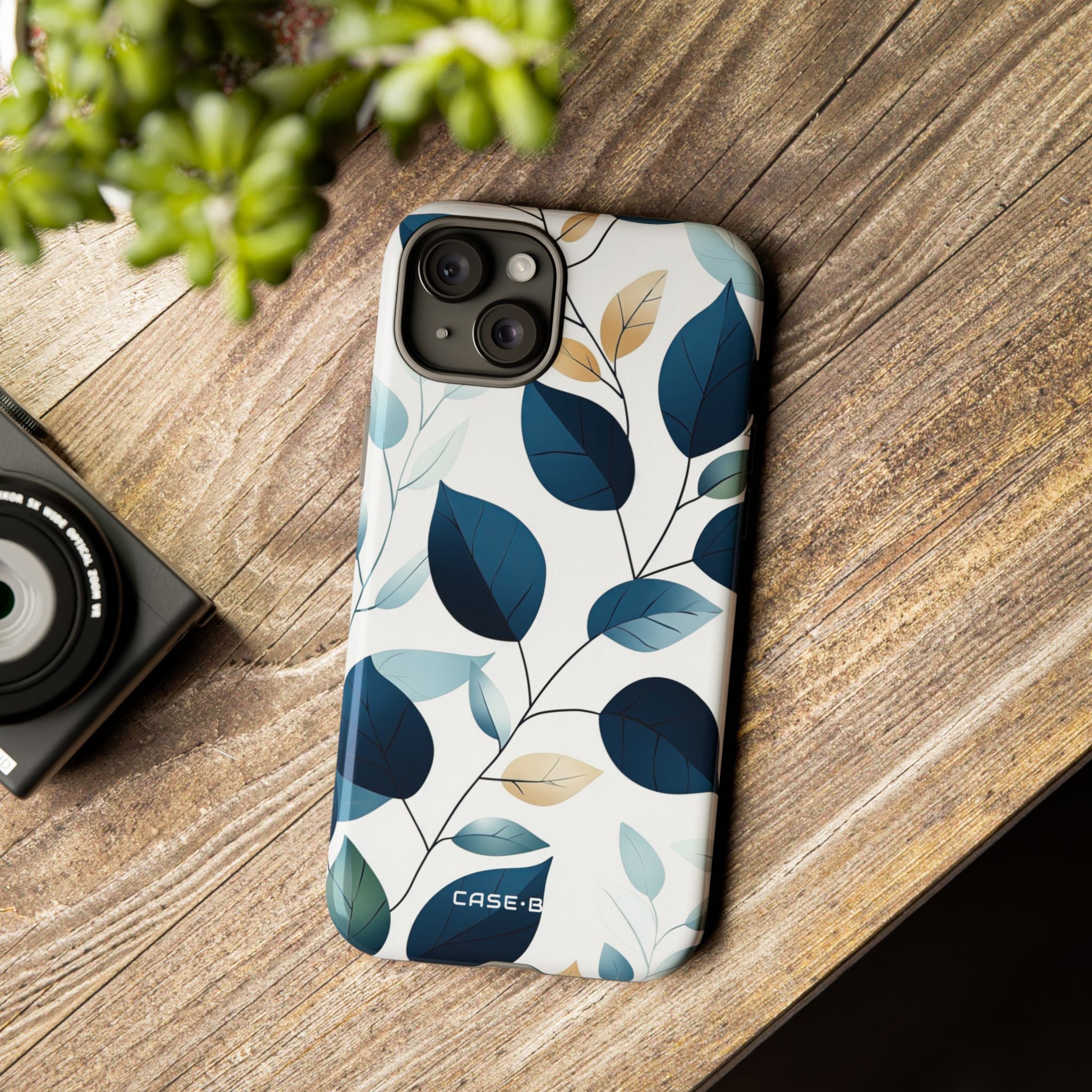 Navy Leaf Veins iPhone 15 Plus Case - Tough