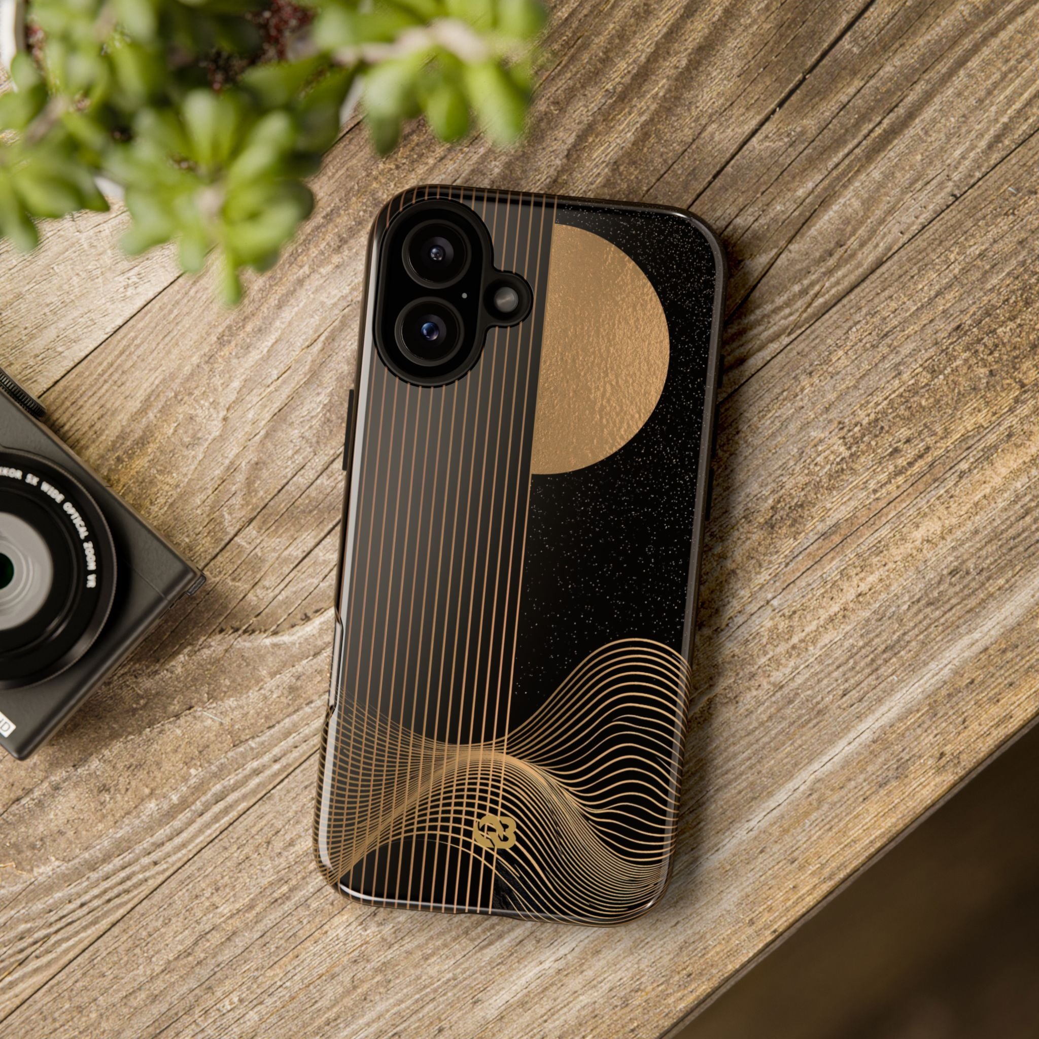Gold Tough Phone Case for iPhone - Gilded Obsidian Dunes