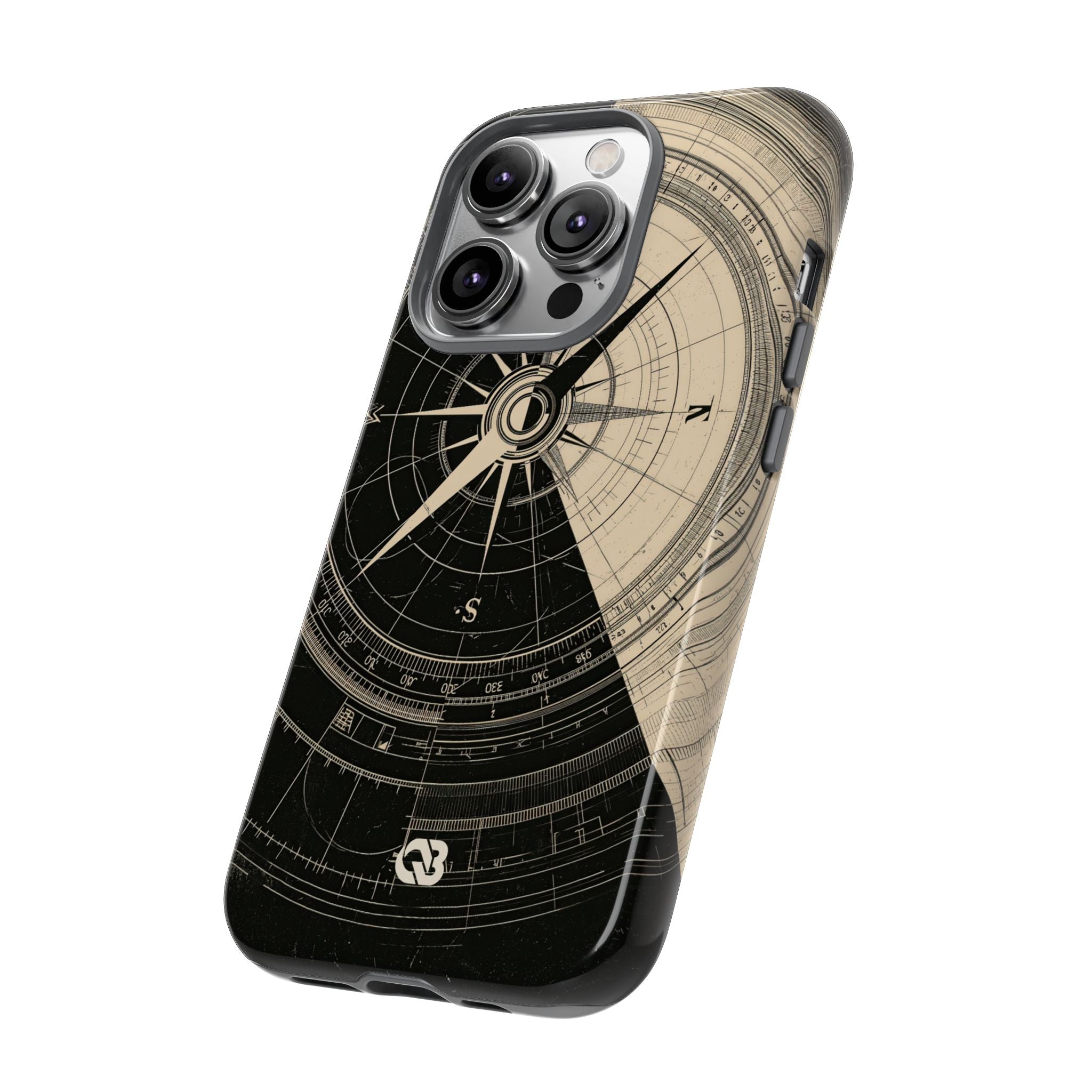 Beige Tough Phone Case for iPhone - Obsidian Nautical Blueprint