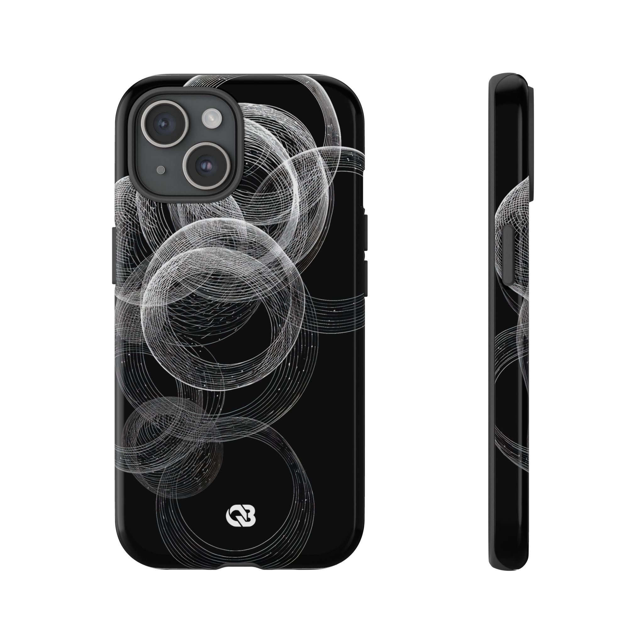 Black Tough Phone Case for iPhone - Kinetic Wireframe Orbit