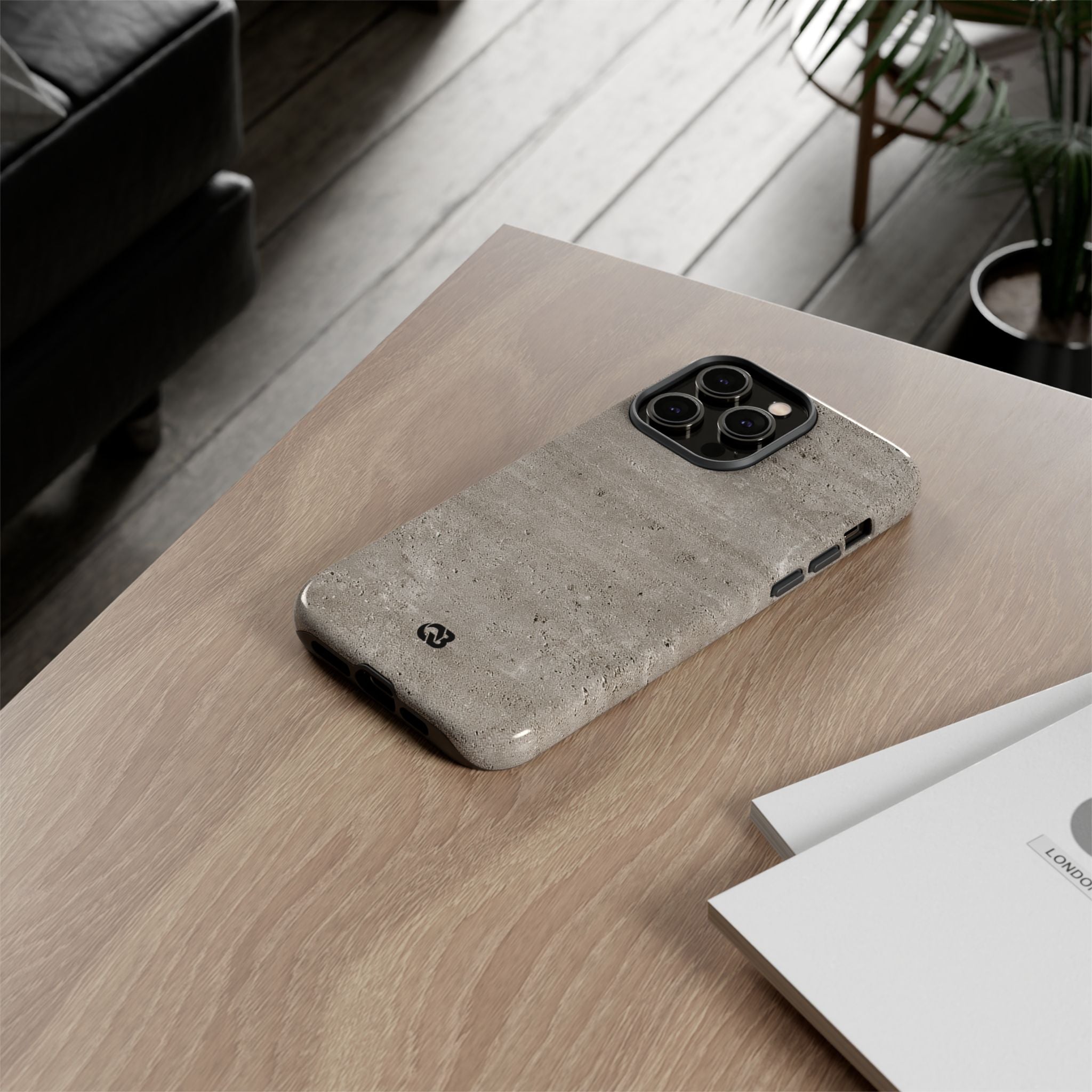 Grey Tough Phone Case for iPhone - Brutalist Stone Grit