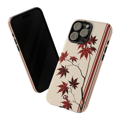 Red Tough Phone Case for iPhone - Crimson Momiji Stripe