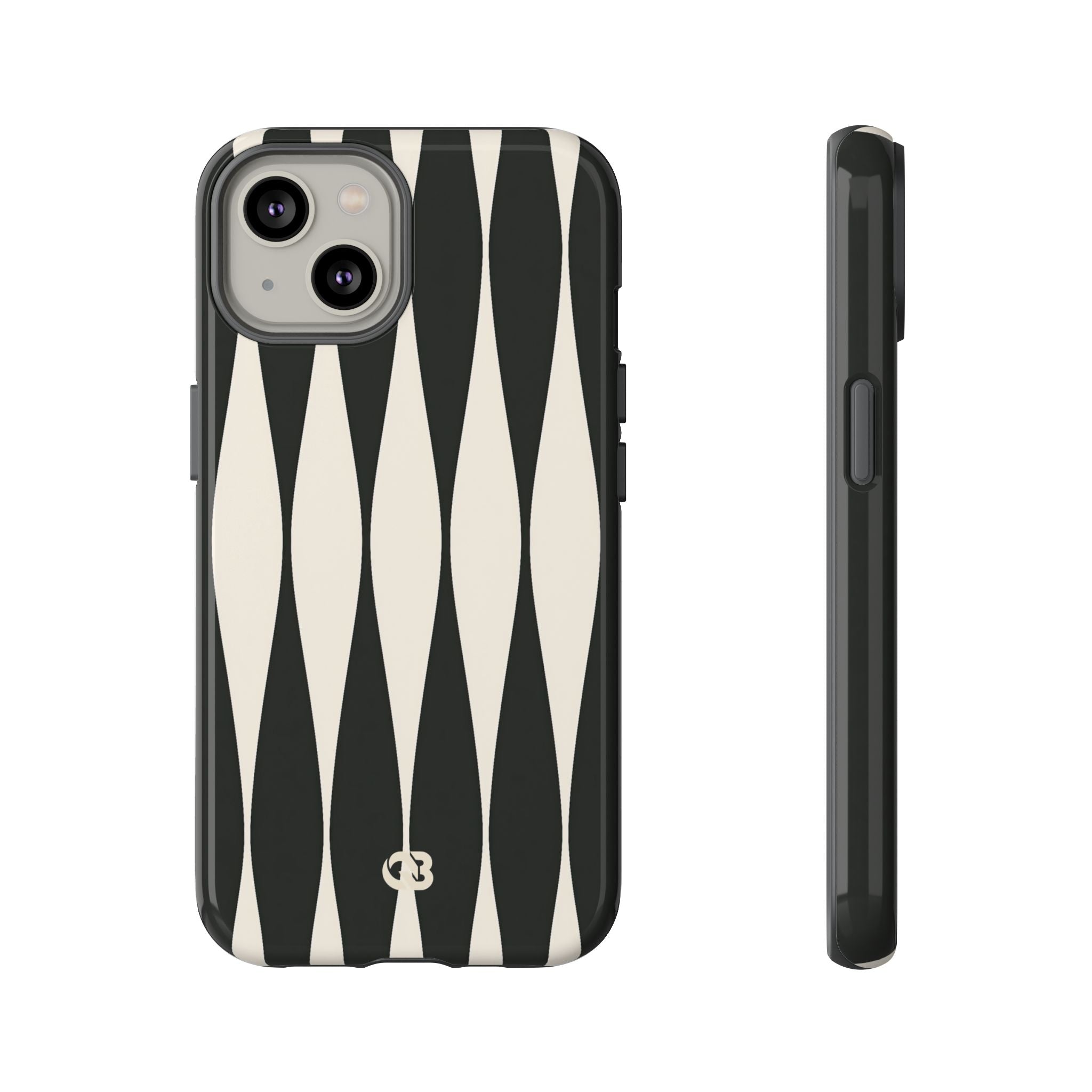 Black Tough Phone Case for iPhone - Ivory Spindle Grid