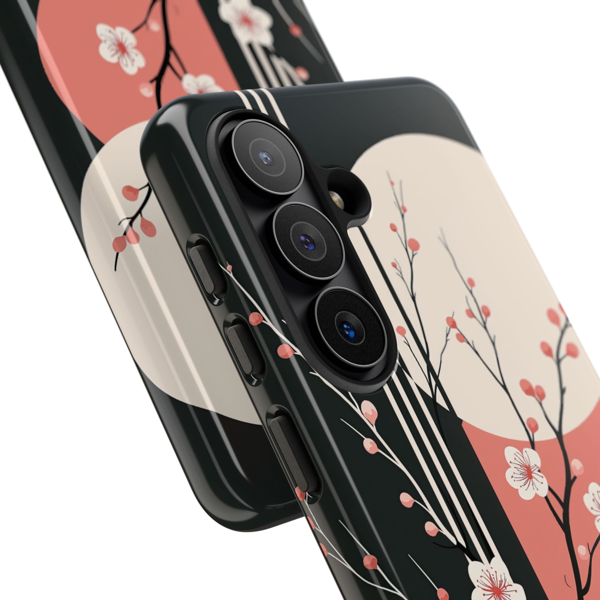 Black Tough Phone Case for Samsung - Kyoto Midnight Blossom