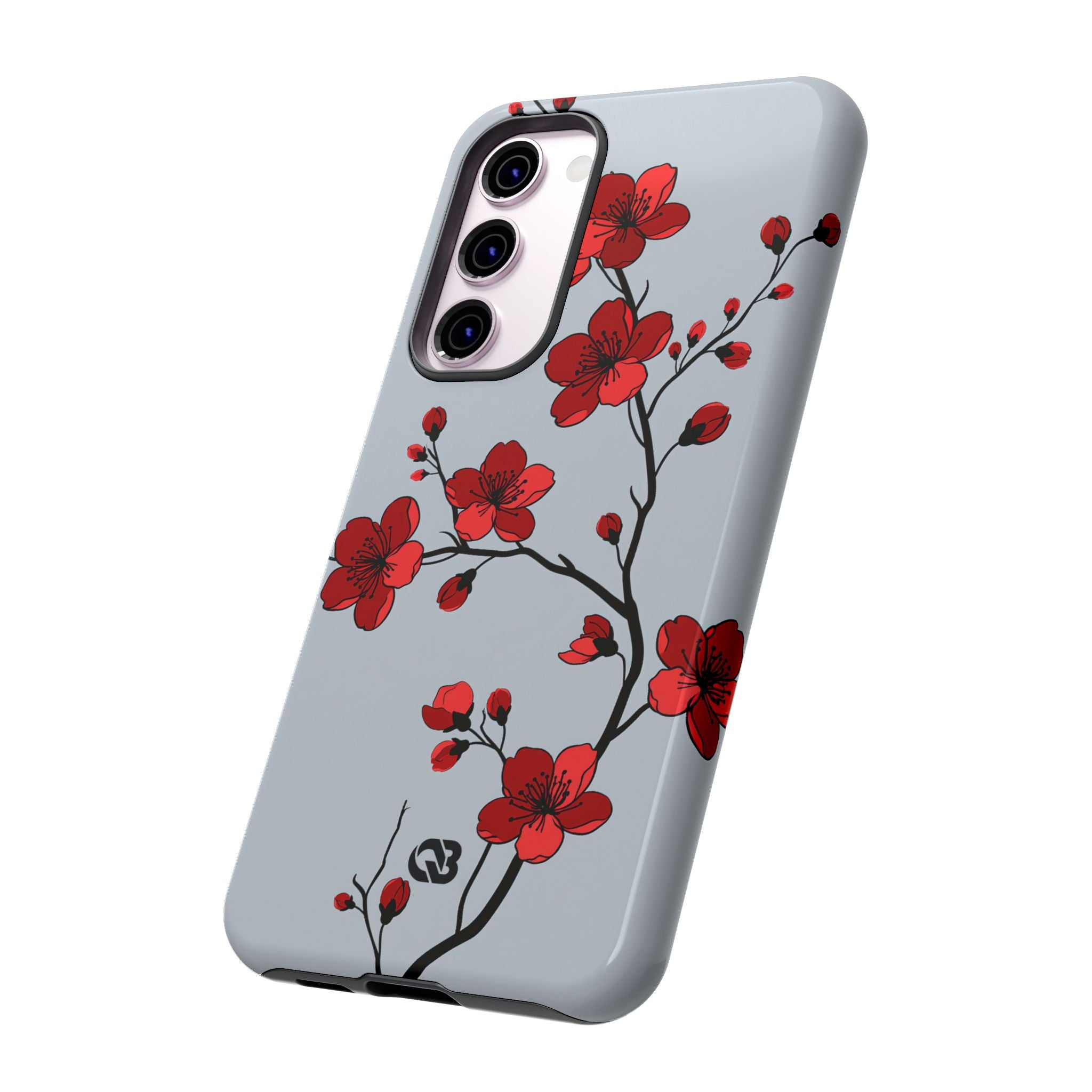 Grey Tough Phone Case for Samsung - Crimson Blossom Onyx