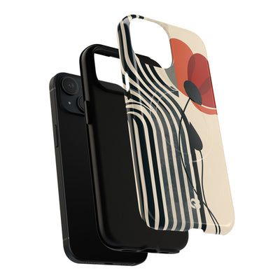Beige Tough 2.0 Magsafe Phone Case for iPhone - Crimson Line Bloom