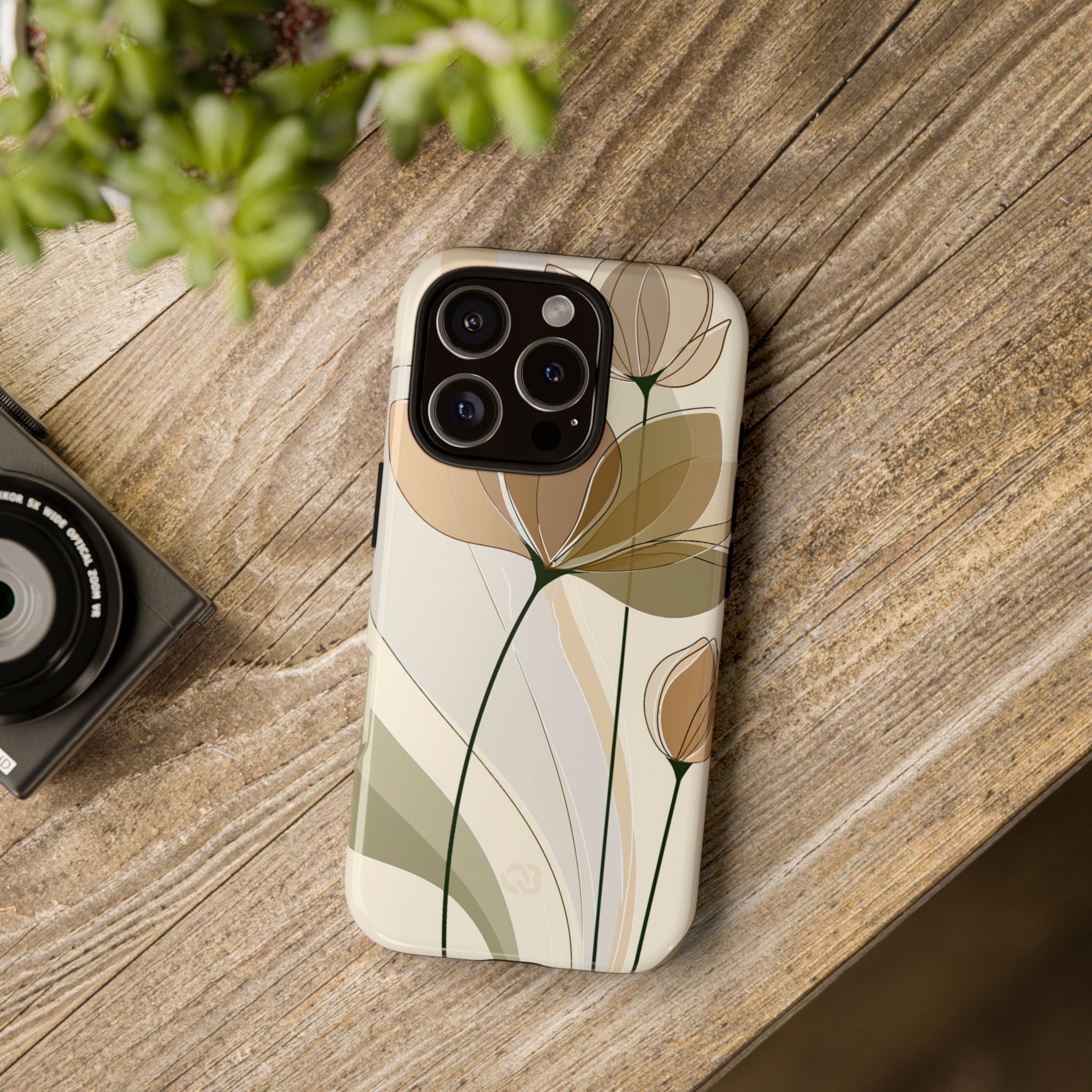 Beige Tough Phone Case for iPhone - Muted Ochre Petals