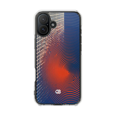Blue Impact MagSafe Phone Case for iPhone - Orange Orbit Grid