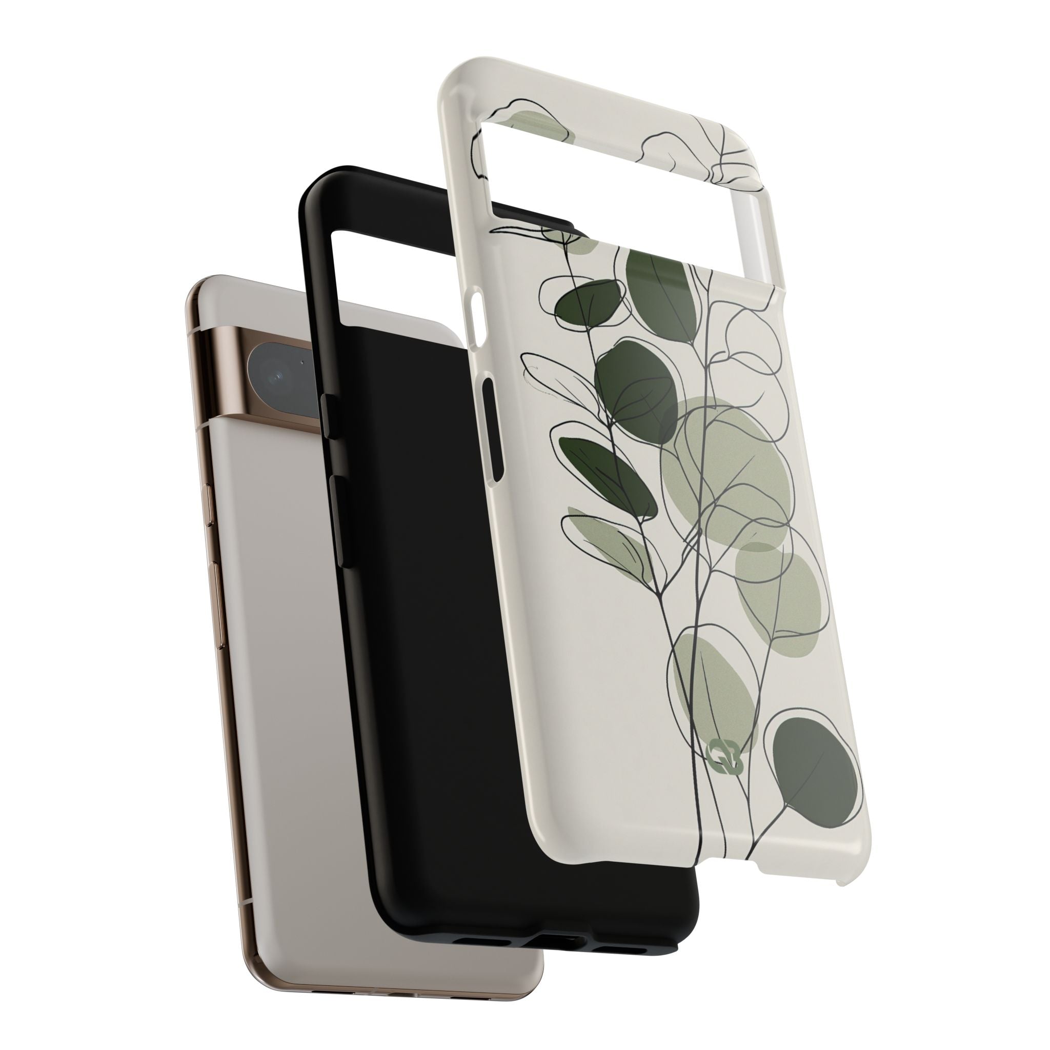 Green Tough Phone Case for Google Pixel - Muted Eucalyptus Sketch