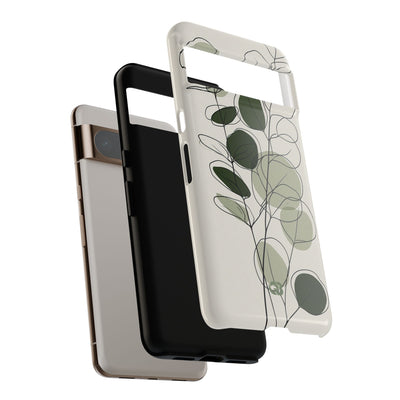 Green Tough Phone Case for Google Pixel - Muted Eucalyptus Sketch