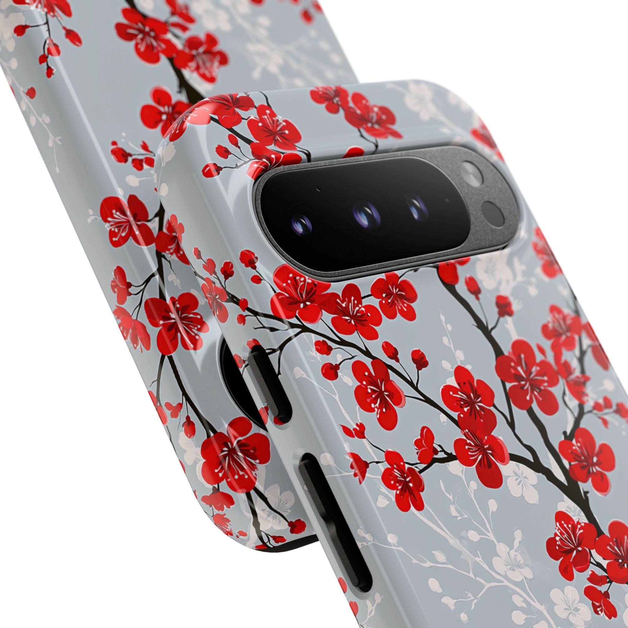Grey Tough Phone Case for Google Pixel - Crimson Sakura Slate