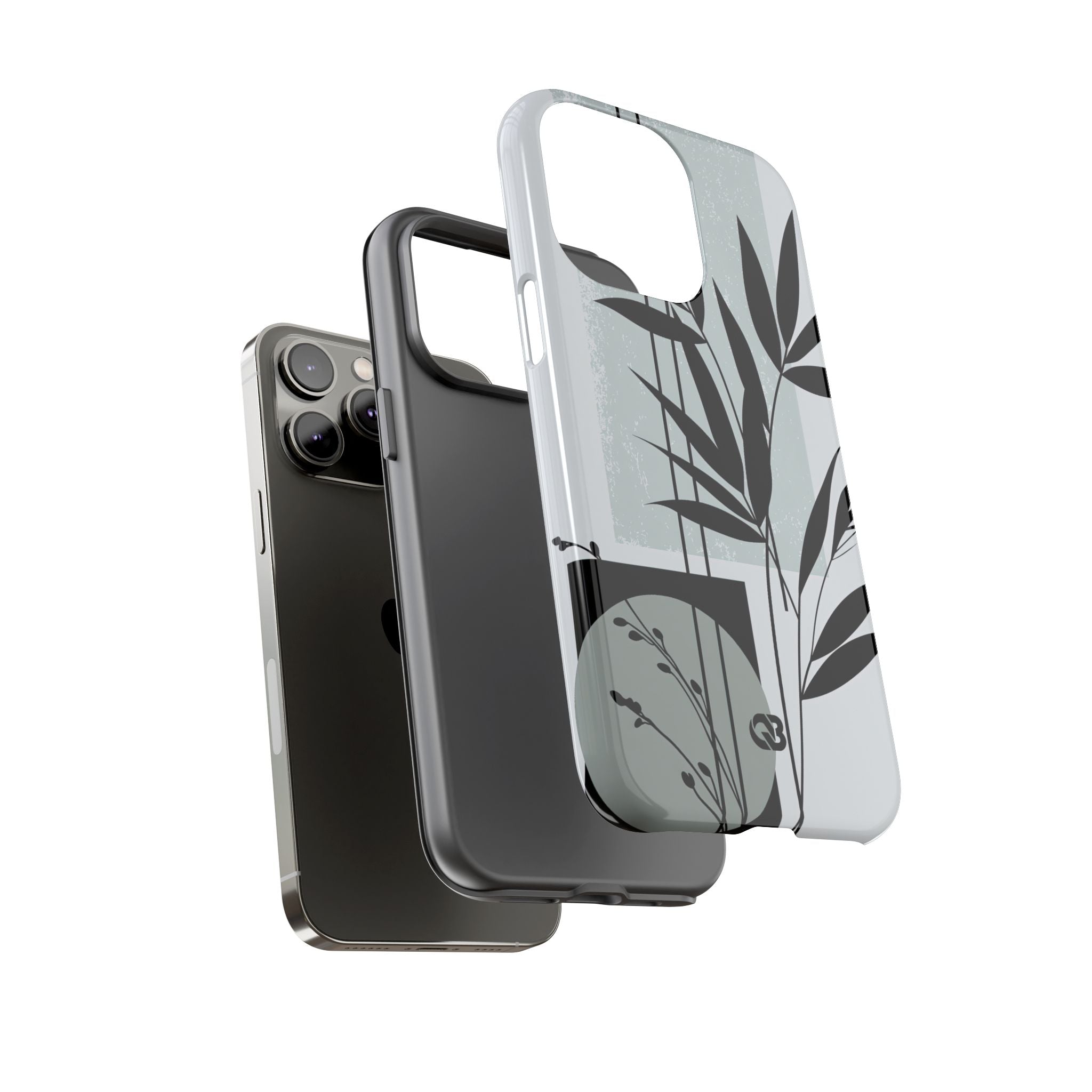 Grey Tough Phone Case for iPhone - Sage Bamboo Noir