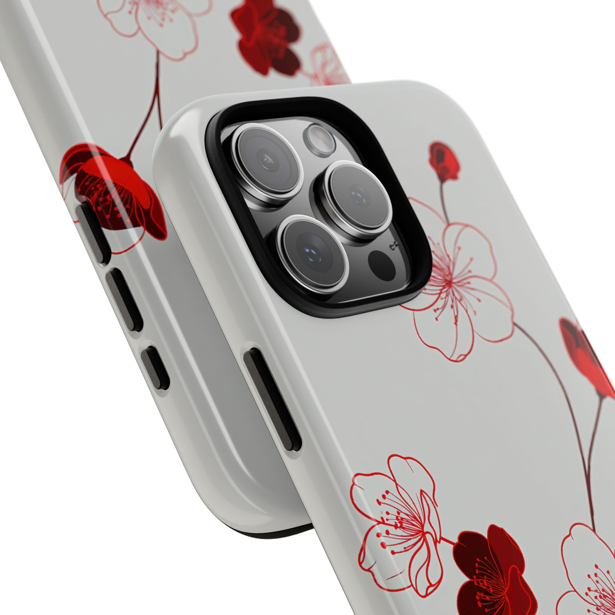 Red Tough Phone Case for iPhone - Kyoto Ember Bloom