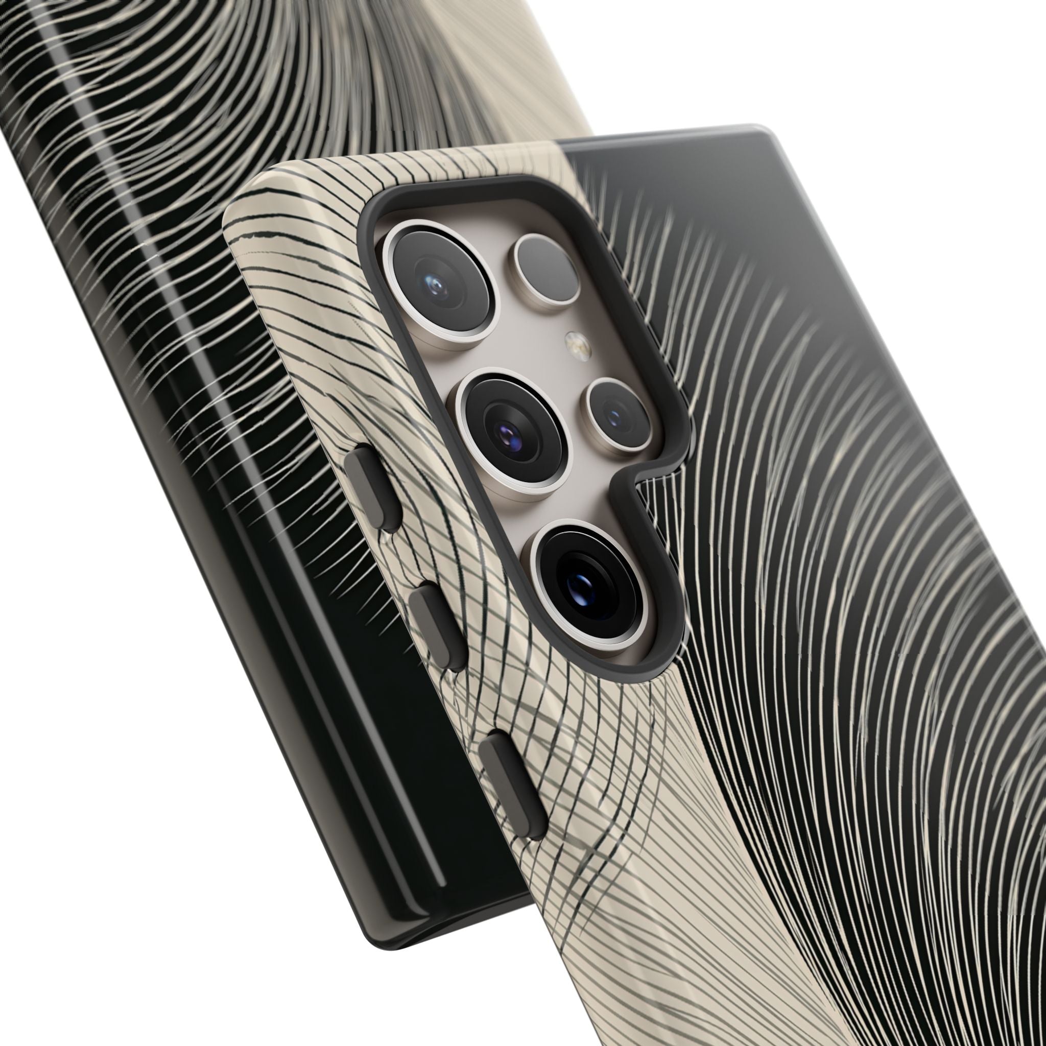 Beige Tough Phone Case for Samsung - Obsidian Cream Plume