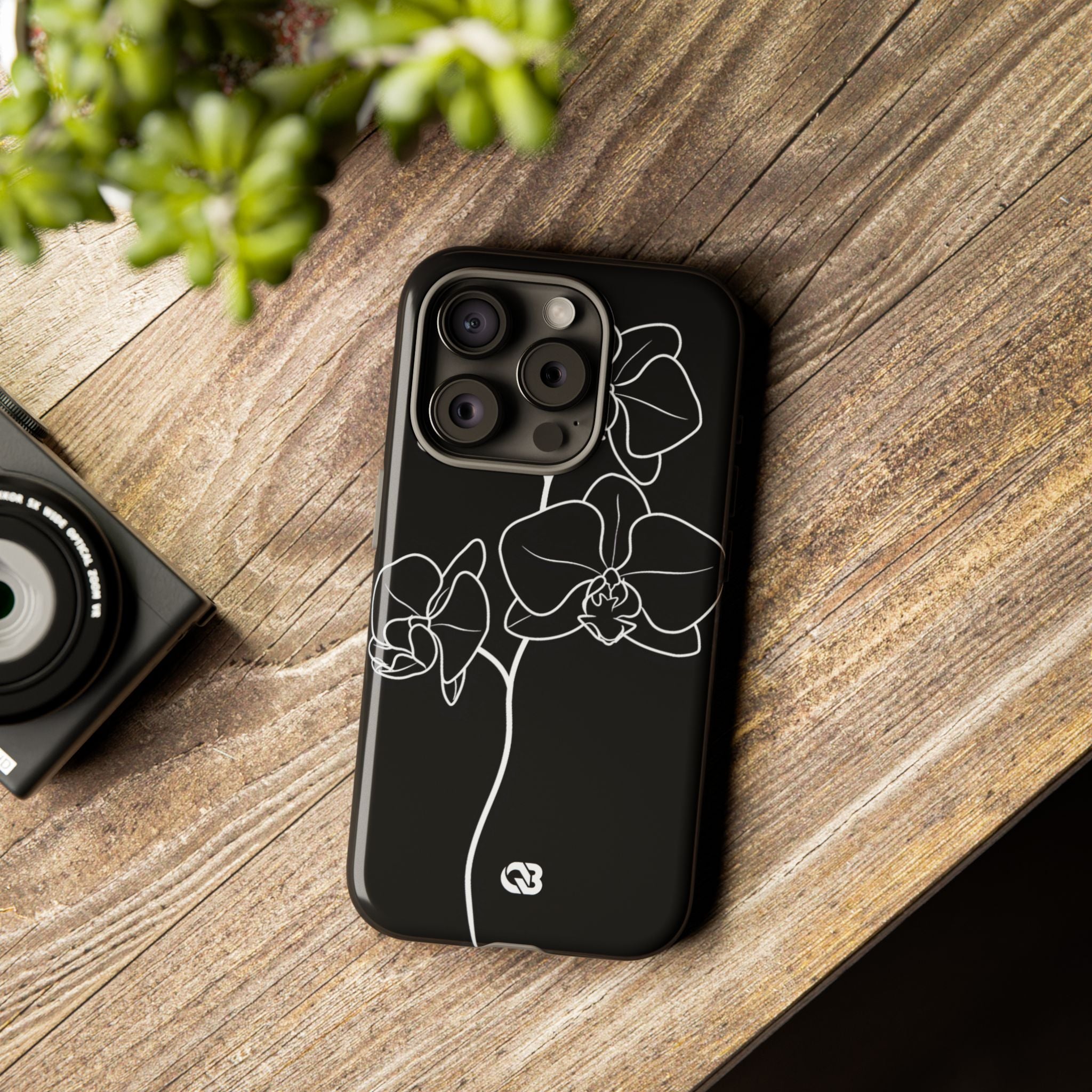 Black Tough Phone Case for iPhone - Noir Alabaster Orchid