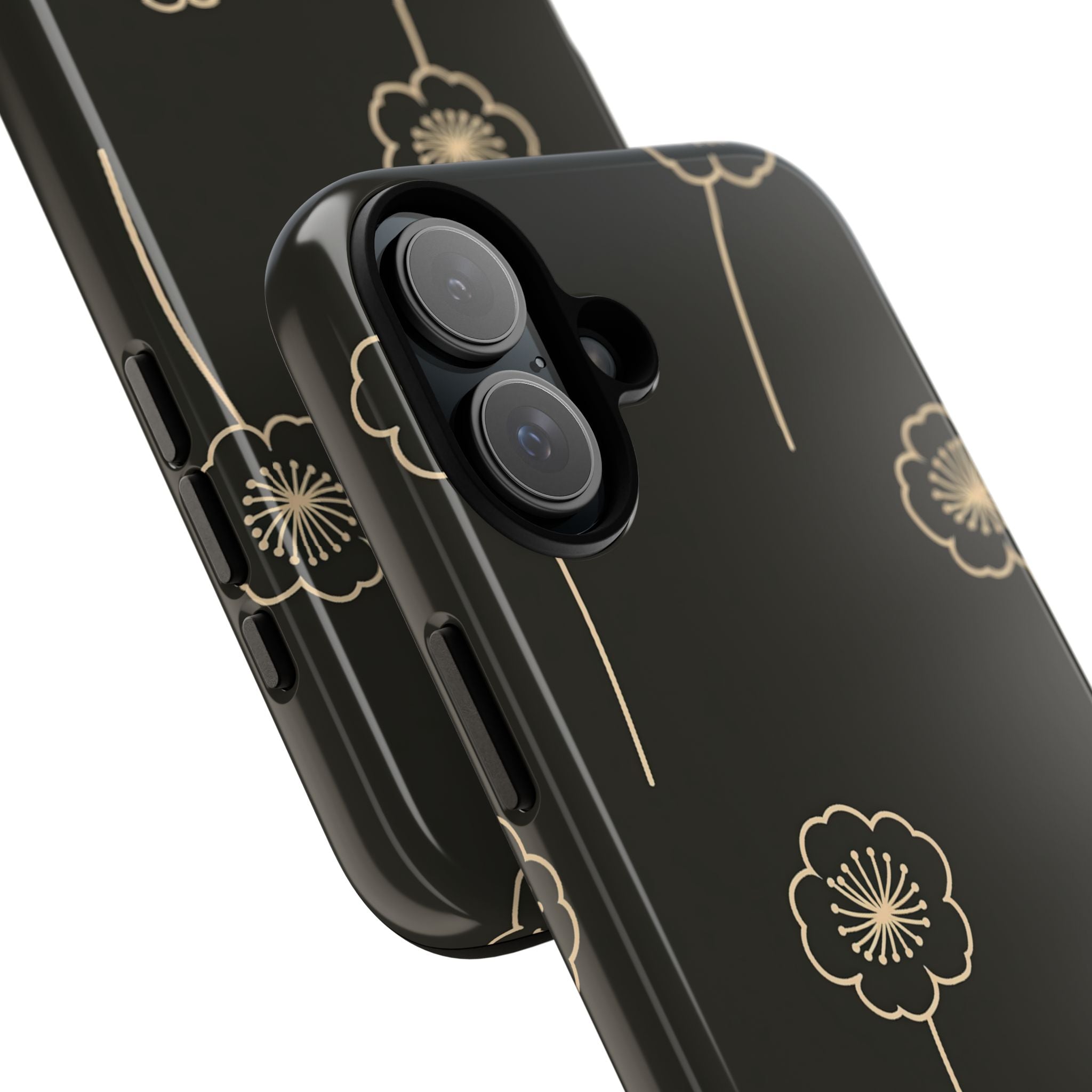 Black Tough Phone Case for iPhone - Obsidian Sand Petals