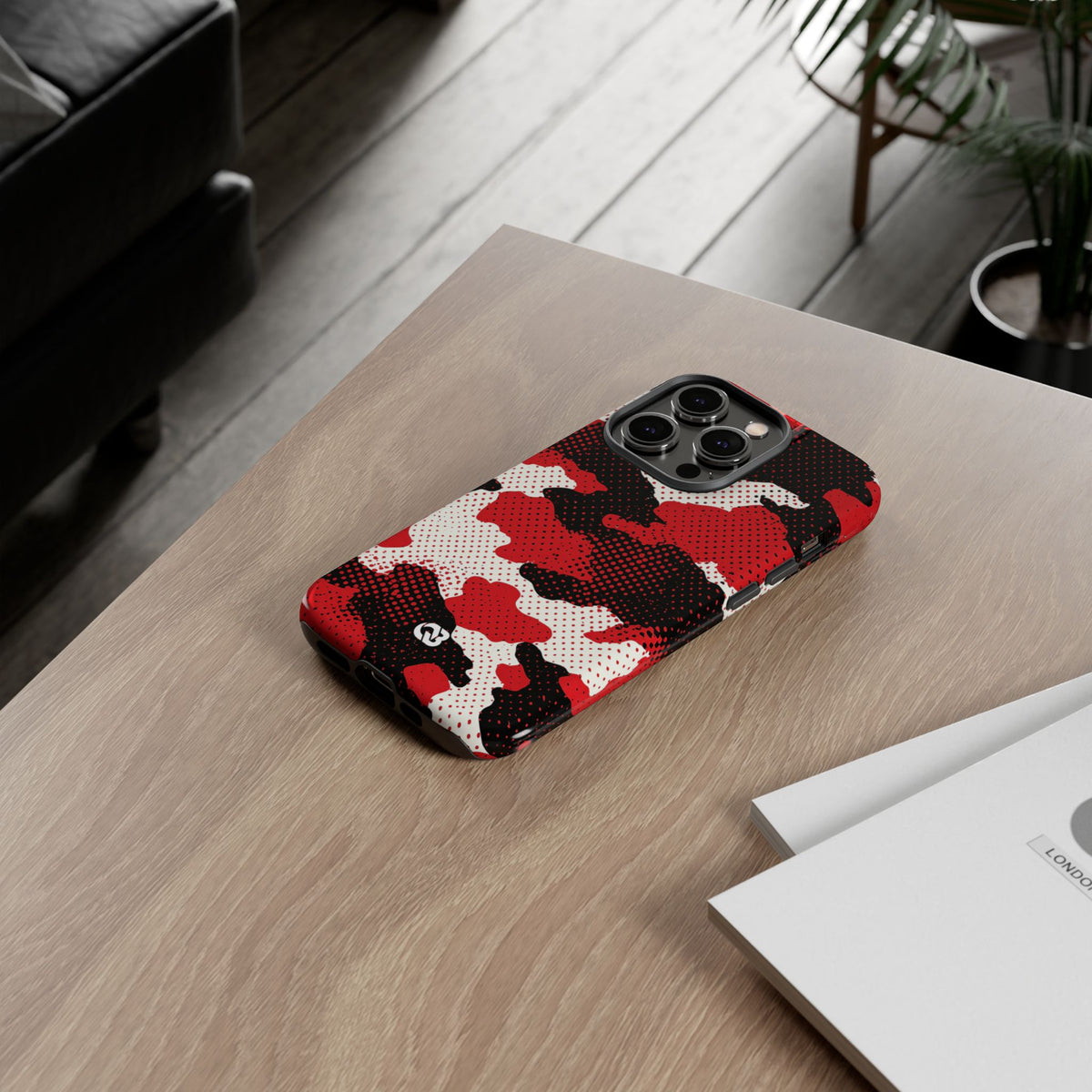 Crimson Halftone Camo · Tough Phone Case for iPhone · Red