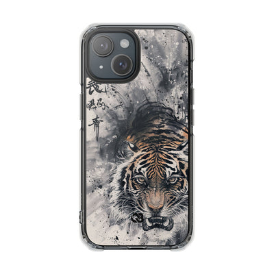 Fierce Ink Tiger · Clear Impact Magnetic Phone Case for iPhone · Beige