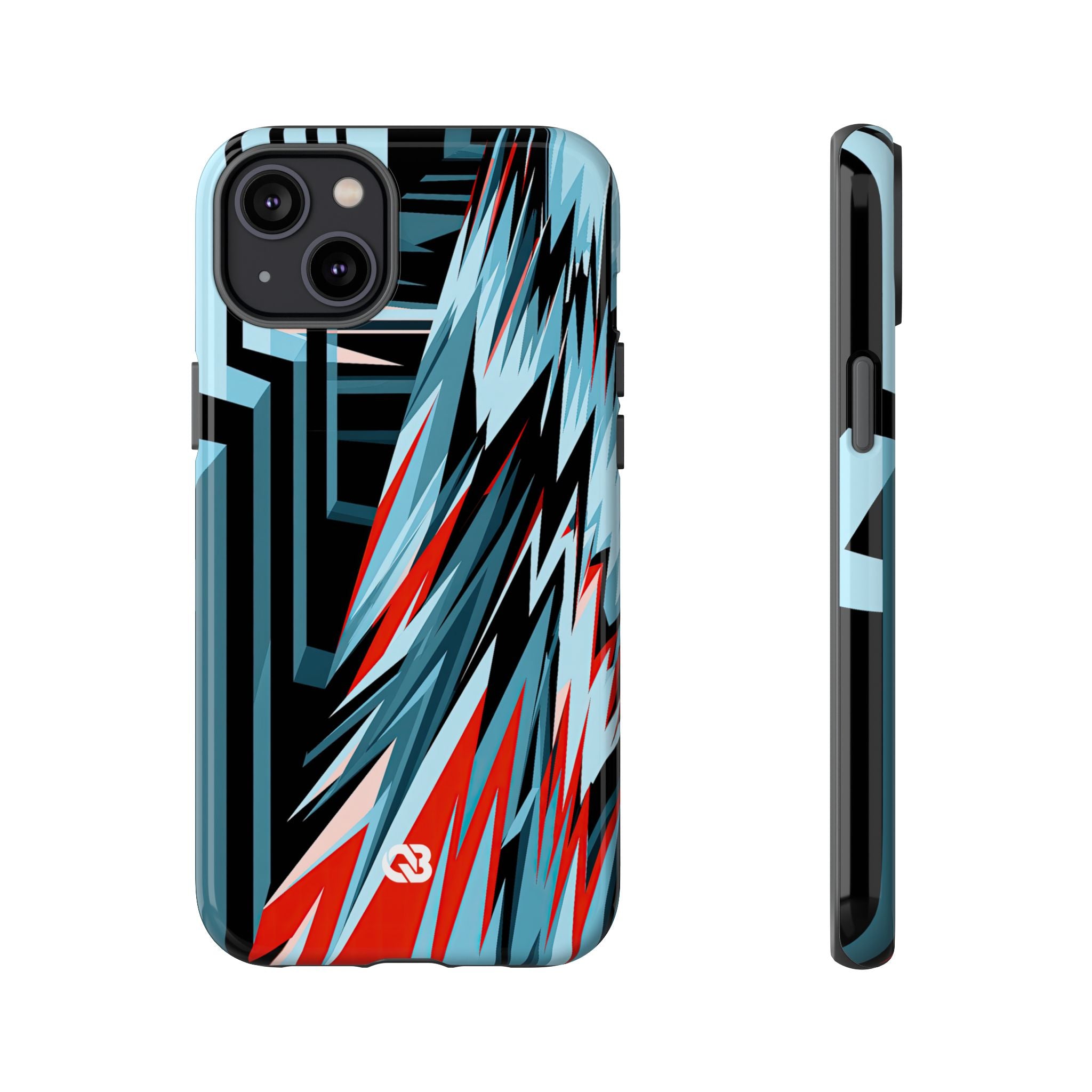 Blue Tough Phone Case for iPhone - Glitch Peak Cyan