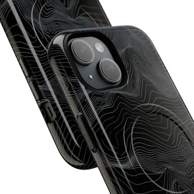 Black Tough 2.0 Magsafe Phone Case for iPhone - Obsidian Topo Wireframe